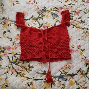 Red knit crop top
